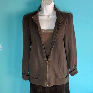Böhme Womens Size S Green Brown Cardigan Zip Front Sweater Jacket